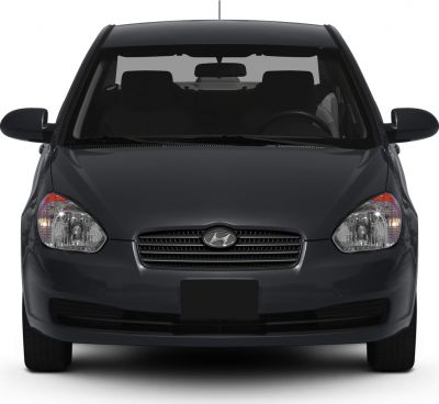 Front view with headlights and grille of compact car