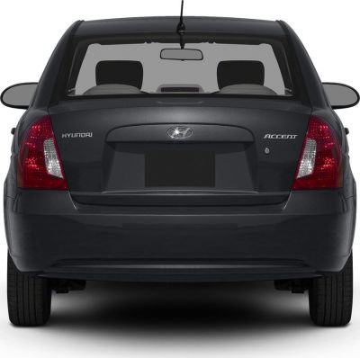Rear hatchback view with taillights, Hyundai and Accent badges, rear windshield