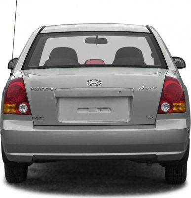 Rear view with tail lights and trunk design of compact sedan.