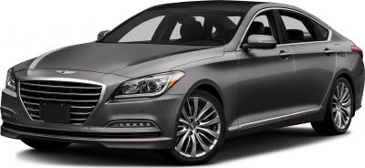 Luxury sedan front side with LED headlights and chrome grille