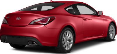 Red coupe with sleek rear lights and dual exhaust tailpipes