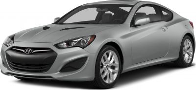 Silver two-door coupe with sharp headlights and bold front grille
