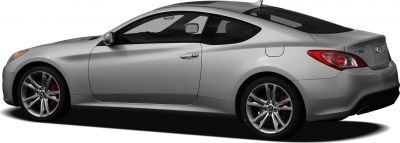 Silver two-door coupe, side profile with alloy wheels and red brake calipers