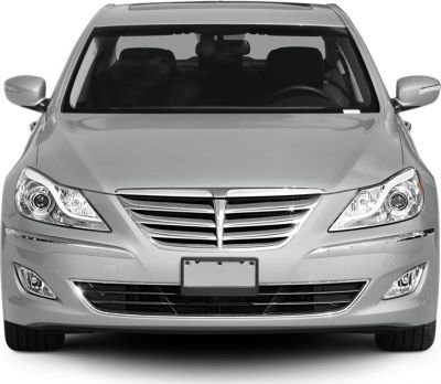Front view of sedan with prominent grille and headlights