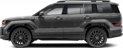 Side profile of SUV with black multi-spoke wheels and roof rails