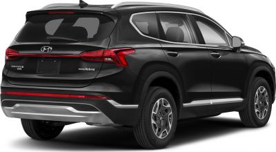 Rear view of Hyundai SUV with hybrid badge and modern taillights
