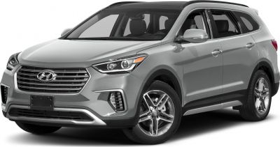 SUV front three-quarter view with grille, headlights, and alloy wheels