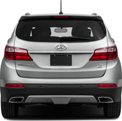 Rear view of SUV with dual exhausts and distinct tail lights