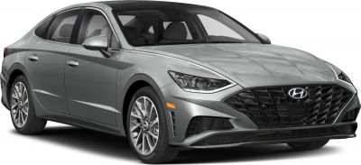 Front-side view of a sedan with LED headlights and alloy wheels