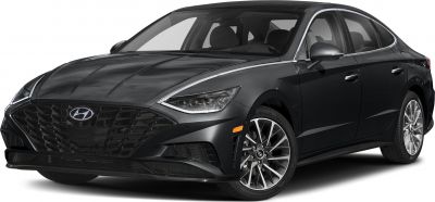 Front side view of a sleek black sedan with modern grille and alloy wheels