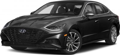 Front grille and LED headlight design of a black sedan