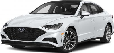 Front angled view of sleek grille and LED headlights