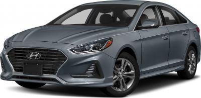 Modern sedan front grille and angular headlights side view