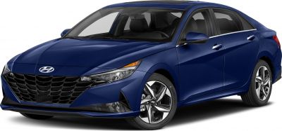 Modern blue sedan with sharp headlights and distinctive grille