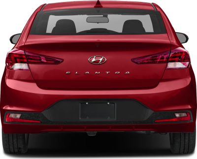 Sharp taillights and hatchback-style rear of a compact sedan