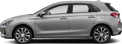 Side profile of hatchback with multi-spoke alloy wheels