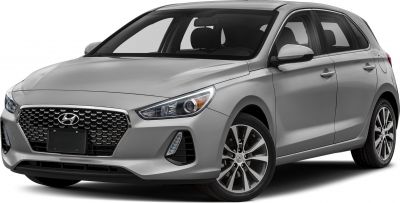 Front side view of hatchback with alloy wheels and modern headlights