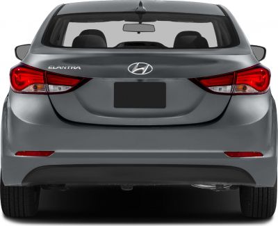 Rear view with distinctive taillights and rear hatch design