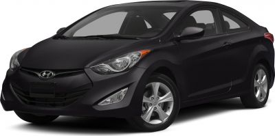 Sleek black compact coupe with modern headlights and alloy wheels