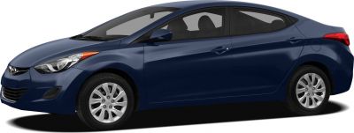 Side view of a blue compact sedan with alloy wheels