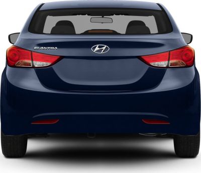 Rear view showing taillights and hatchback design