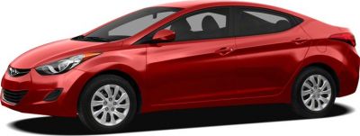 Red sedan with sleek aerodynamic side profile and alloy wheels