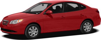 Red four-door sedan side profile with alloy wheels