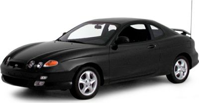 Sporty black coupe front-side view with distinctive headlights and alloy wheels