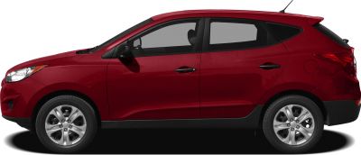 Side view of a red compact SUV with alloy wheels and tinted windows