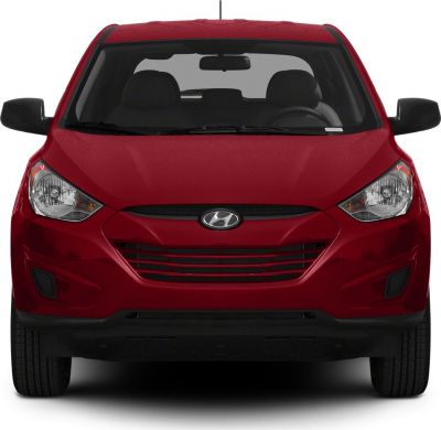 Front view with grille and headlights of a compact SUV