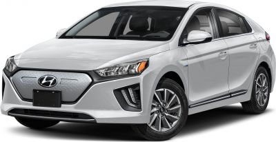 Electric hatchback with closed front grille and LED headlights