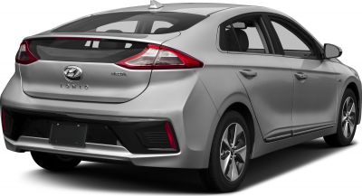 Electric hatchback rear view with distinct taillights and aerodynamic design