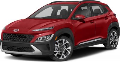 Red compact SUV front-side view with sleek headlights and mesh grille