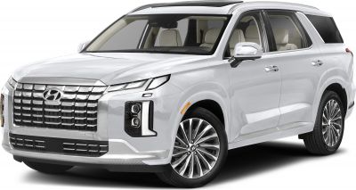 Bold front grille and vertical LED headlights on a large SUV.