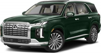 Large SUV front with bold metallic grille and vertical LED headlights
