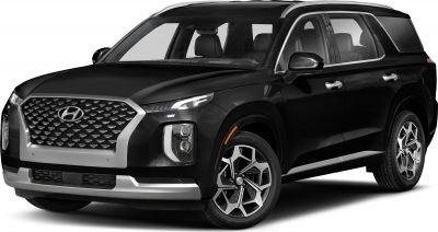 Front 3/4 black SUV with prominent grille and modern headlights