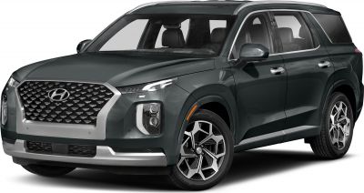 Front angled view showing bold grille, LED headlights, and alloy wheels on mid-size SUV