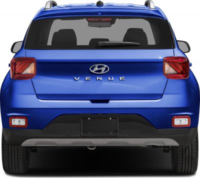 Rear view of compact SUV showcasing taillights and rear window wiper