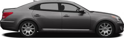 Side profile of a luxury sedan with chrome door trim and alloy wheels