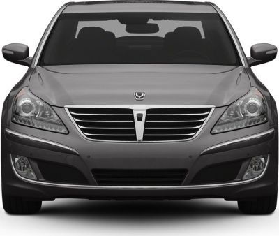 Luxury sedan front with grille and headlights