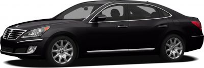 Black luxury sedan with chrome trim and multi-spoke alloy wheels