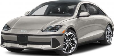 Front fascia and alloy wheels of sleek modern electric sedan