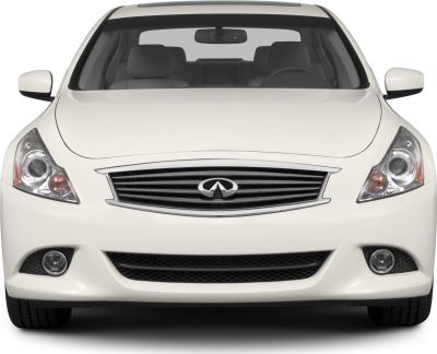 Front view featuring grille and headlights of a sedan.
