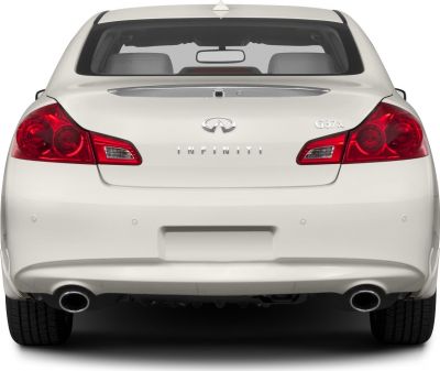 Rear view with dual exhausts and taillights of a luxury sedan