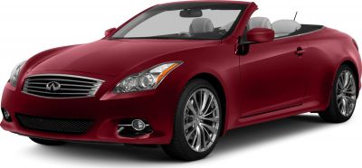 Sporty convertible front-side view with alloy wheels and open roof