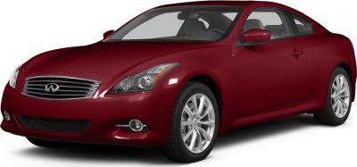 Front and side view of a red coupe with sleek headlights and alloy wheels
