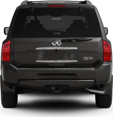 Rear view of SUV with QX56 badge and distinctive taillights