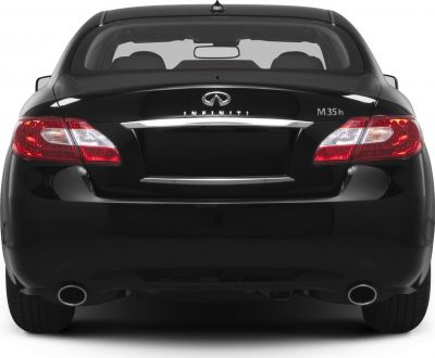 Rear of car with dual exhausts and distinctive tail lights