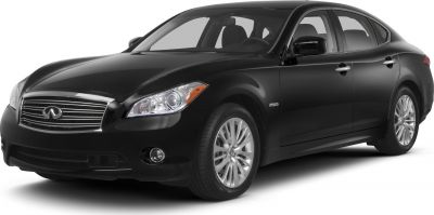 Front side view of a black luxury sedan with hybrid badge and chrome grille
