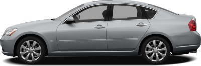 Side profile of a grey luxury sedan with alloy wheels and tinted windows